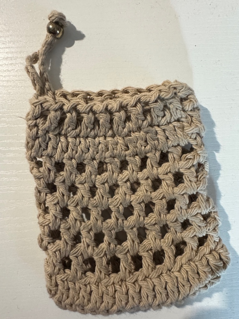 Handmade Crochet Beige Drawstring Soap Bag - 100% Cotton - Handmade by me!